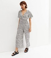 New Look White Ditsy Floral Ruffle V Neck Flutter Sleeve Jumpsuit